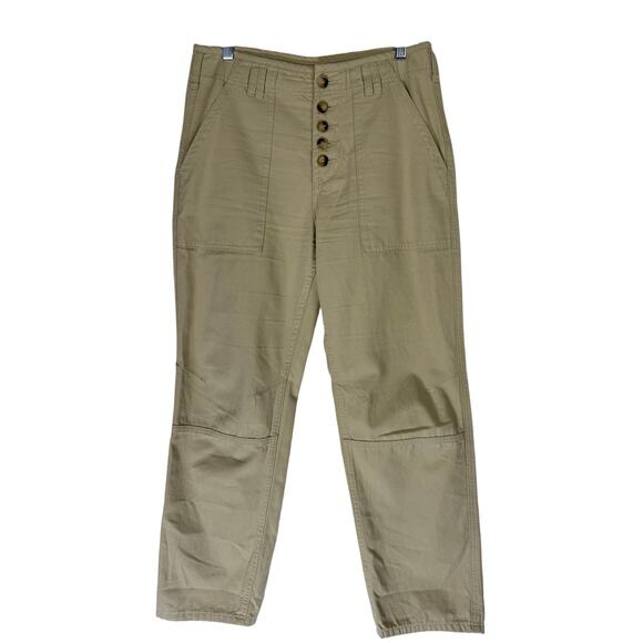 Mod Ref Tan Button Closure Straight Leg 100% Cotton High Waist Bottoms Size M - Picture 1 of 9